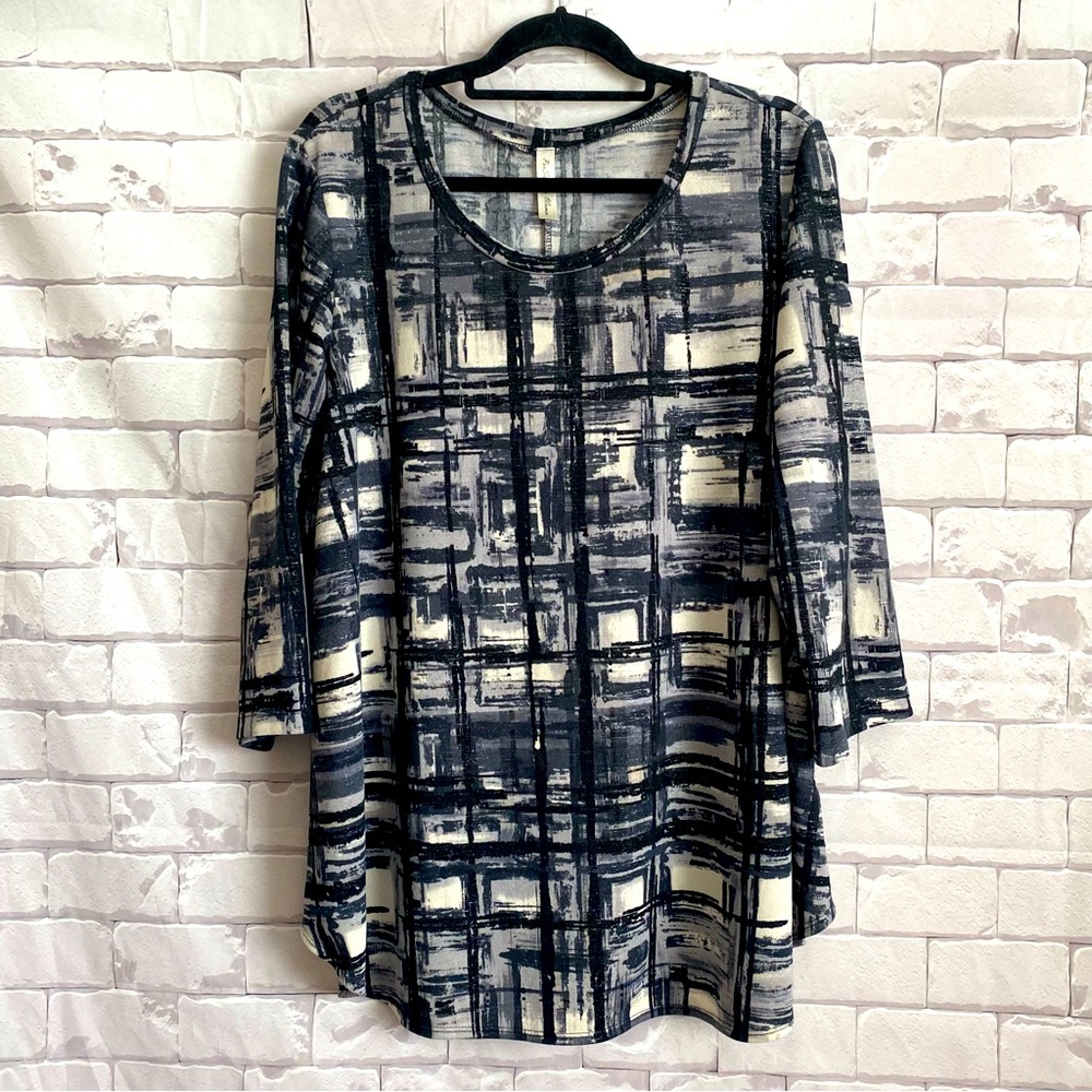PERSEPTION WOMEN Black and White Long Sleeve Tunic with Metallic Thread Sixe 3X